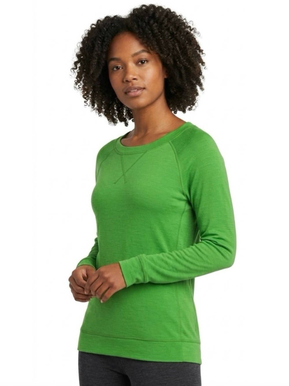 Icebreaker Crave Crew Sweater Merino Wool Long Sleeve Green L Hiking Outdoor